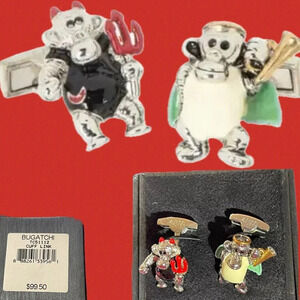Bugatchi Logo Silver Multi-Color Enamel Monkey Devil & Monkey Angel Cuff Links